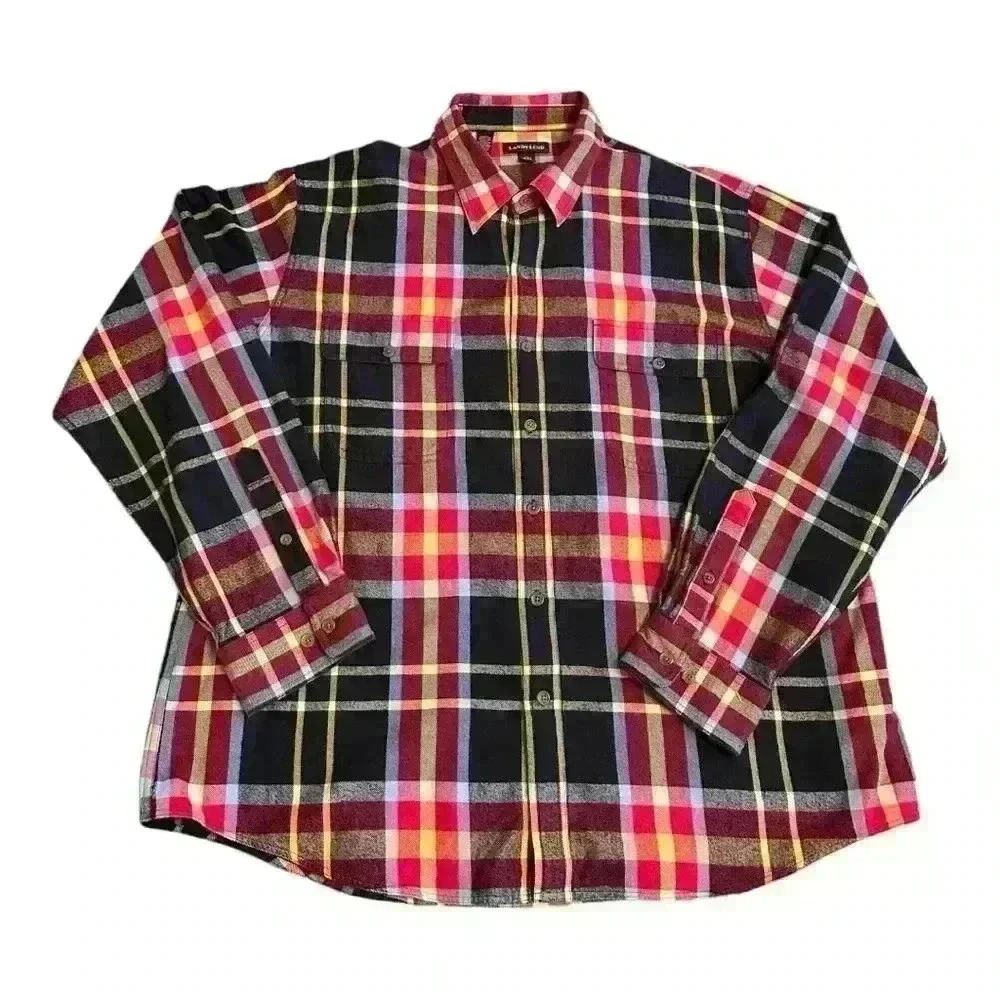 Lands’ End Men’s Button Down Plaid Cotton Flannel Shirt XXL (18-18 1/2)